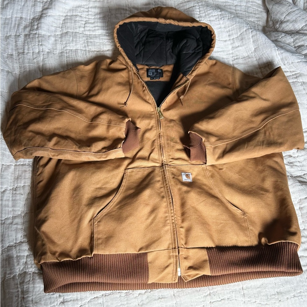 Carhartt Tan Hooded Work Jacket with Black Lining